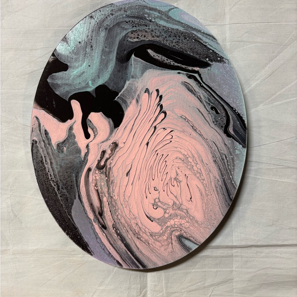 Abstract Pink and Black Oval Canvas Art